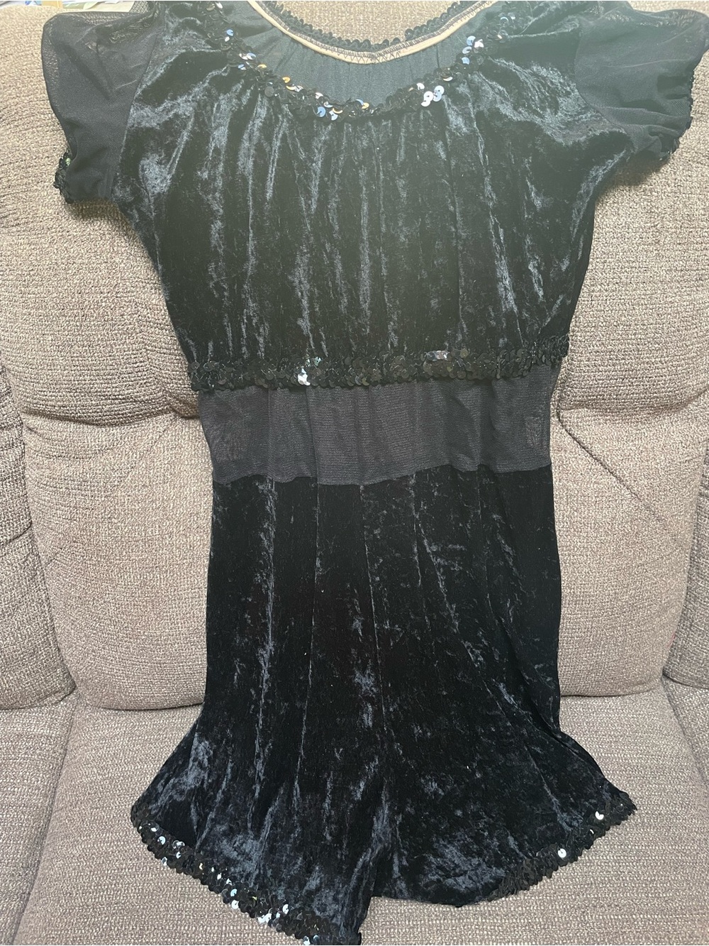 Black Velvet Short-Sleeve shorts costume with Sequin Trim